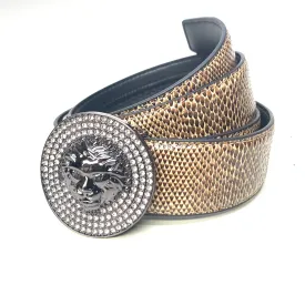 Barabas "Lion Guard" Shiny Black/Brown Snake Adjustable Luxury Leather Dress Belt