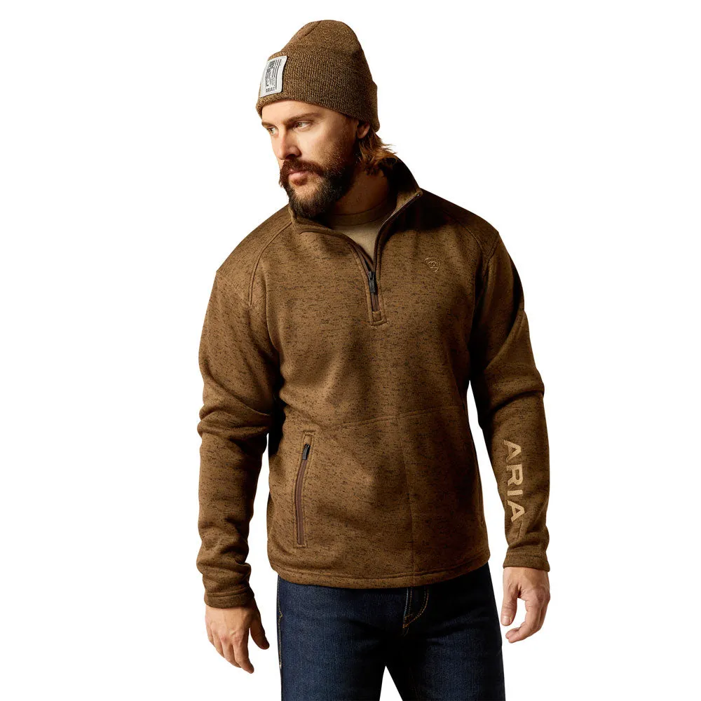 10052972 Ariat Men's Caldwell Logo 1/4 Zip Sweater - Dark Brown Heather