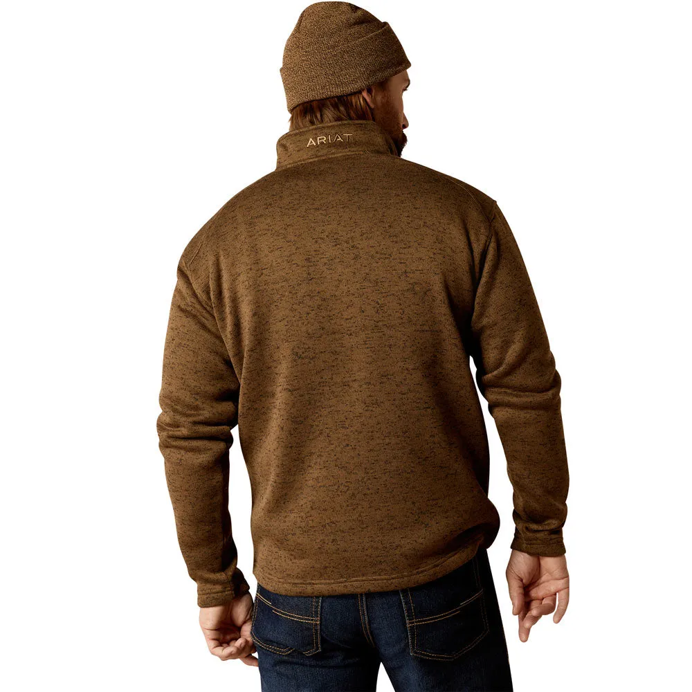 10052972 Ariat Men's Caldwell Logo 1/4 Zip Sweater - Dark Brown Heather