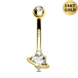 14K Solid Gold 14G Heart & Star Orbit Belly Button Ring