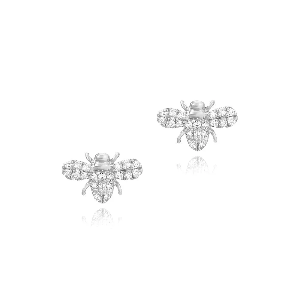 14K WHITE GOLD AND DIAMOND BEE EARRINGS .12CT