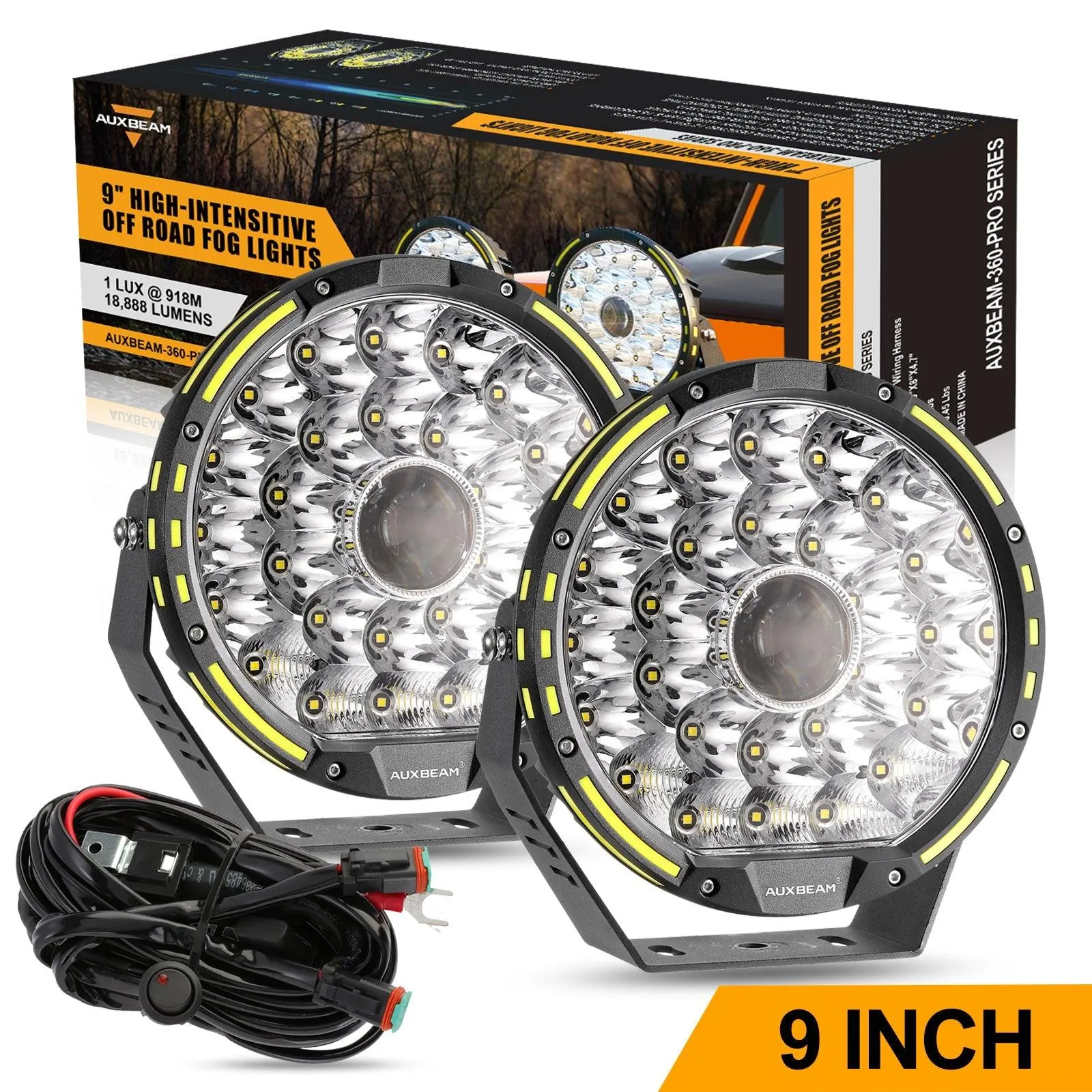 (2pcs/set) 9 INCH 270W 37776LM 360-PRO Series Custom Lens LED Driving Lights Amber/Black Covers(Optional) for for Ford F150 F250 F350 F450