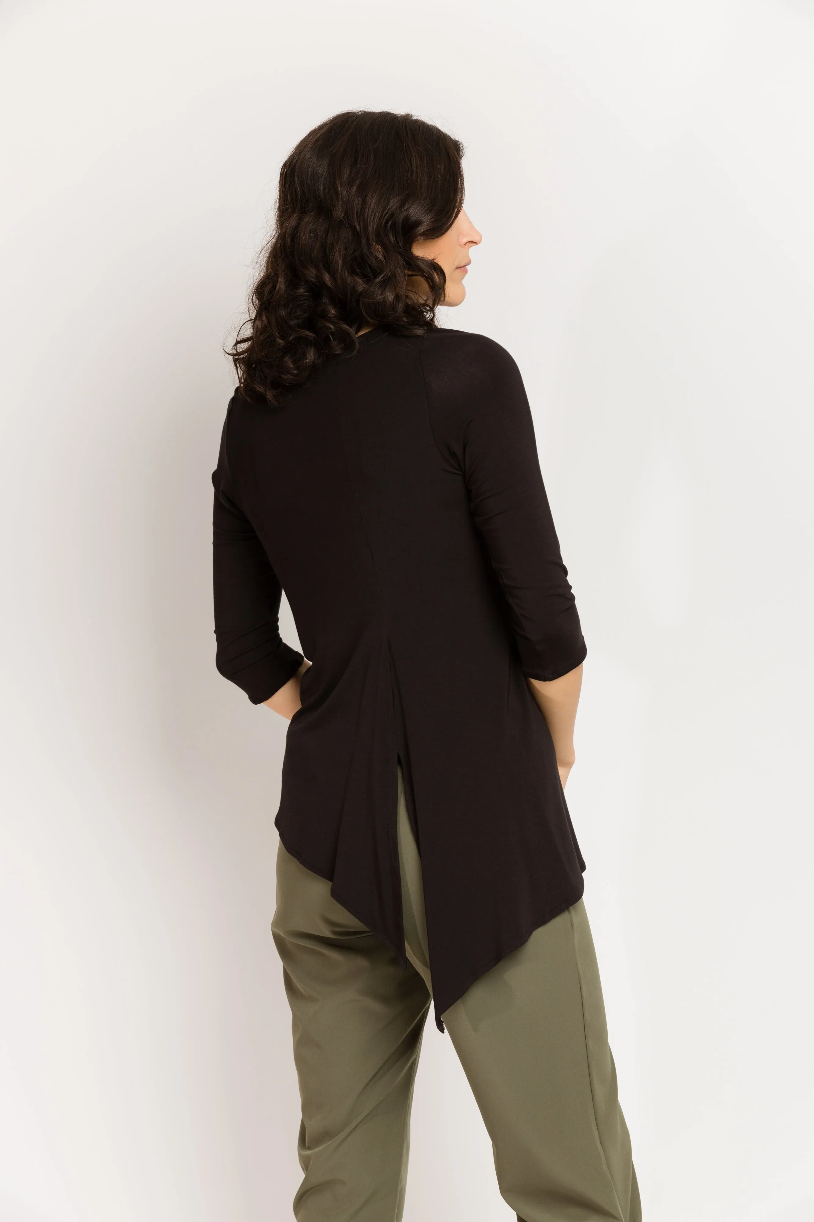 3/4 Sleeve Trapezoid Tunic | Black Bamboo