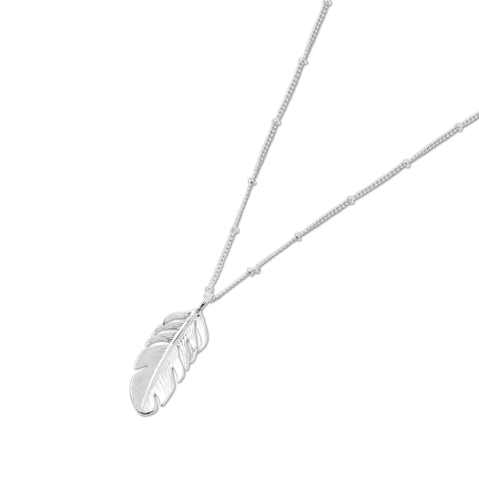 925 Sterling Silver-Plated Long Leaf Necklace