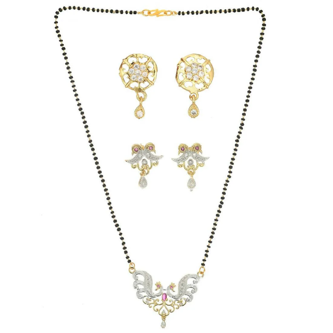 AanyaCentric Gold Plated Mangalsutra with Pendant, 2 Pair Earrings