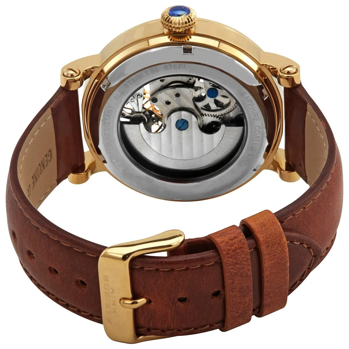 Akribos Xxiv Automatic Skeleton Dial Brown Leather Men's Watch AK968YGTN