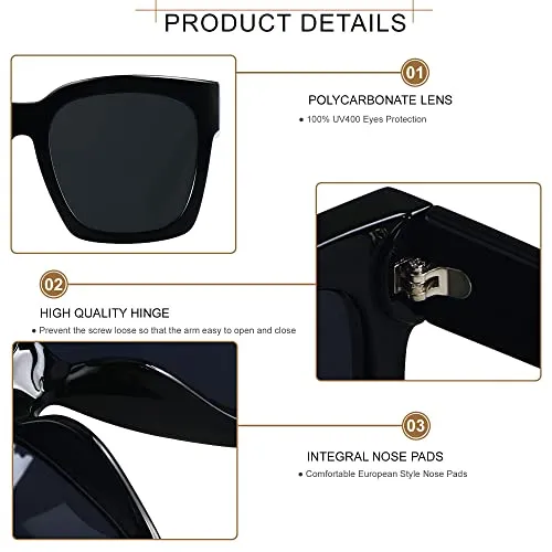 ANDWOOD Oversized Sunglasses for Women Big Large Square Wide Frame Shades Retro Trendy Fashion UV Protection 2 Pack Black Tortoise Sun glasses