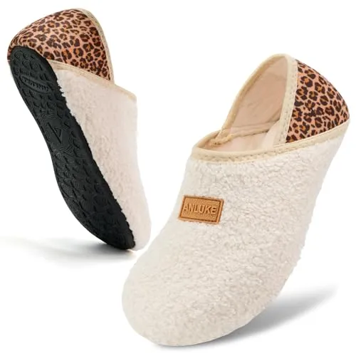 ANLUKE Slipper for Women Men Slipper Socks Fuzzy House Shoes Rubber Sole Slip On Soft-Lightweight Non Slip Indoor/Outdoor Beige