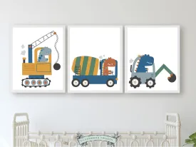 Baby Boys Dinosaur Theme Nursery Print Set of 3