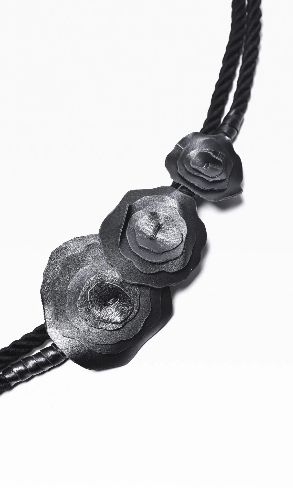 Black Rope and Genuine Leather Roses Necklace