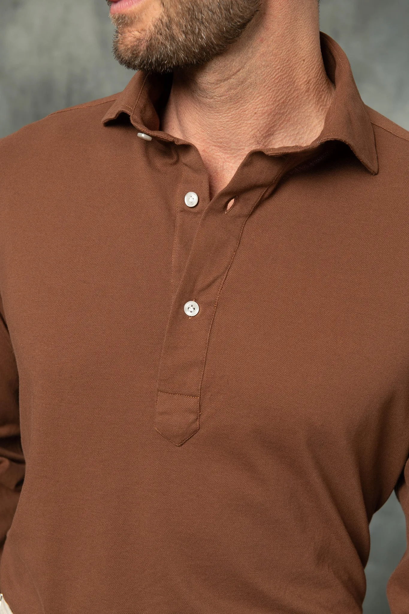 Brown popover polo shirt - Made in Italy