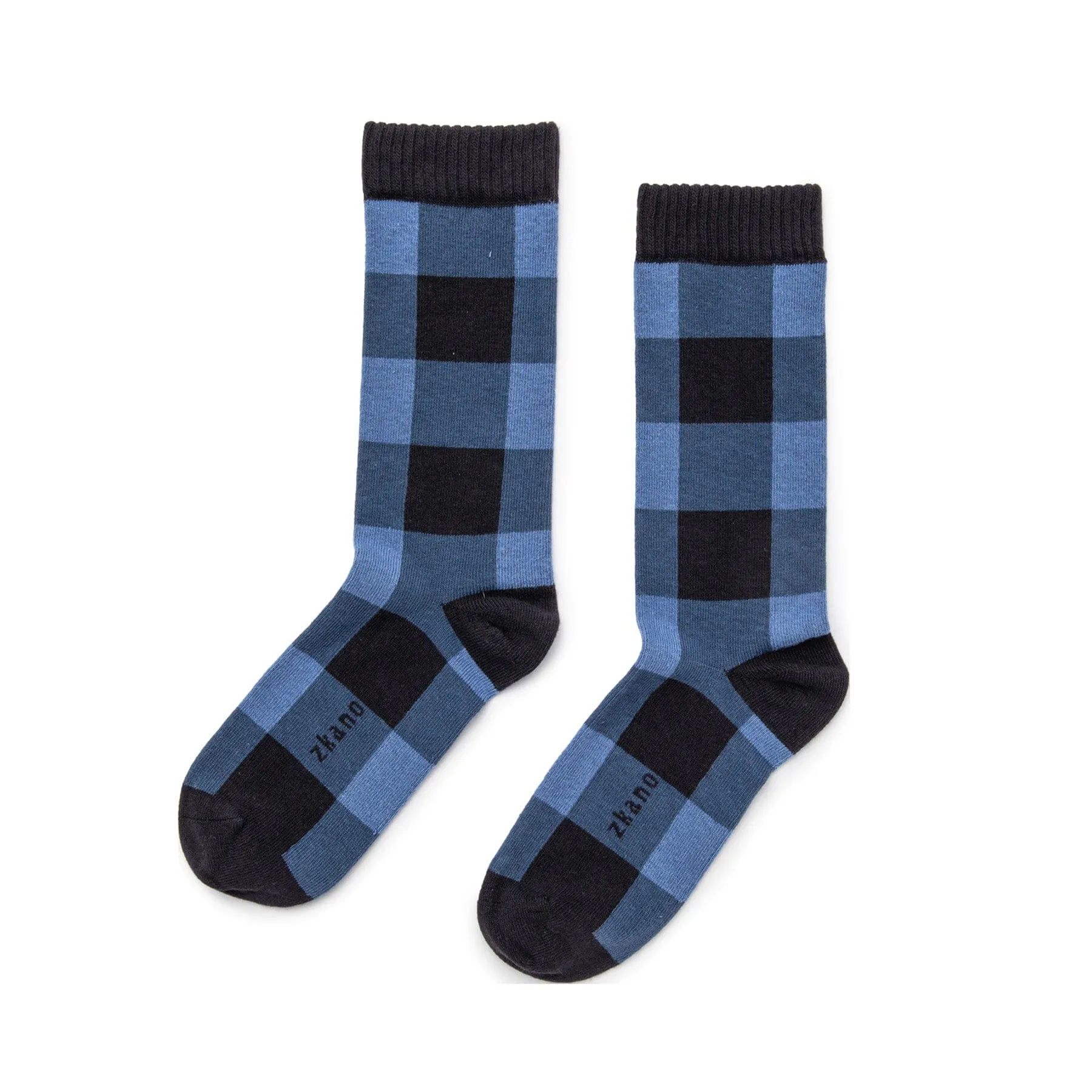 Buffalo Check - Organic Cotton Crew Socks - Denim Blue