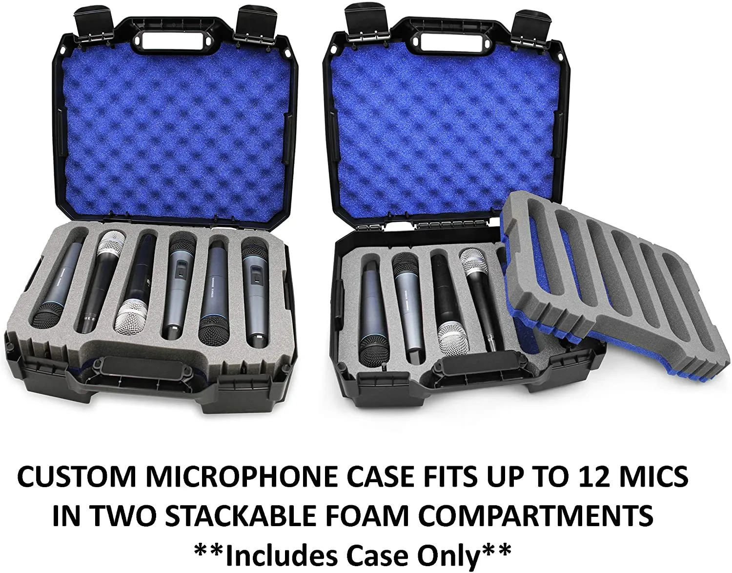 CASEMATIX Wireless Microphone System Hard Case Fits 12 Sennheiser, Shure Mic, Nady, AKG, VocoPro and More Handheld Transmitter Mics, CASE ONLY