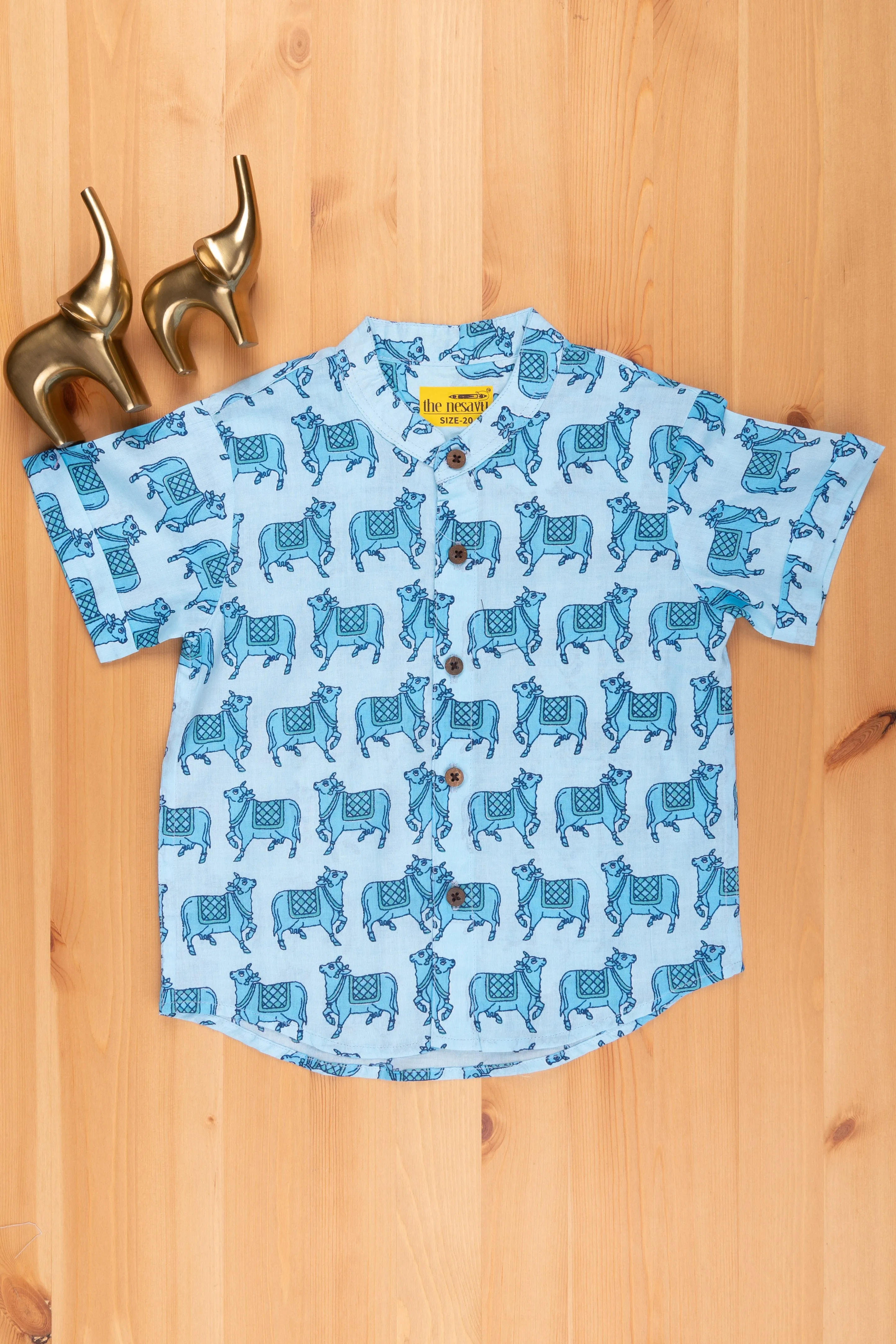 Celebrate Cultural Heritage with Boys' Pichwai Cow Print Shirt | Cotton | Nesavu