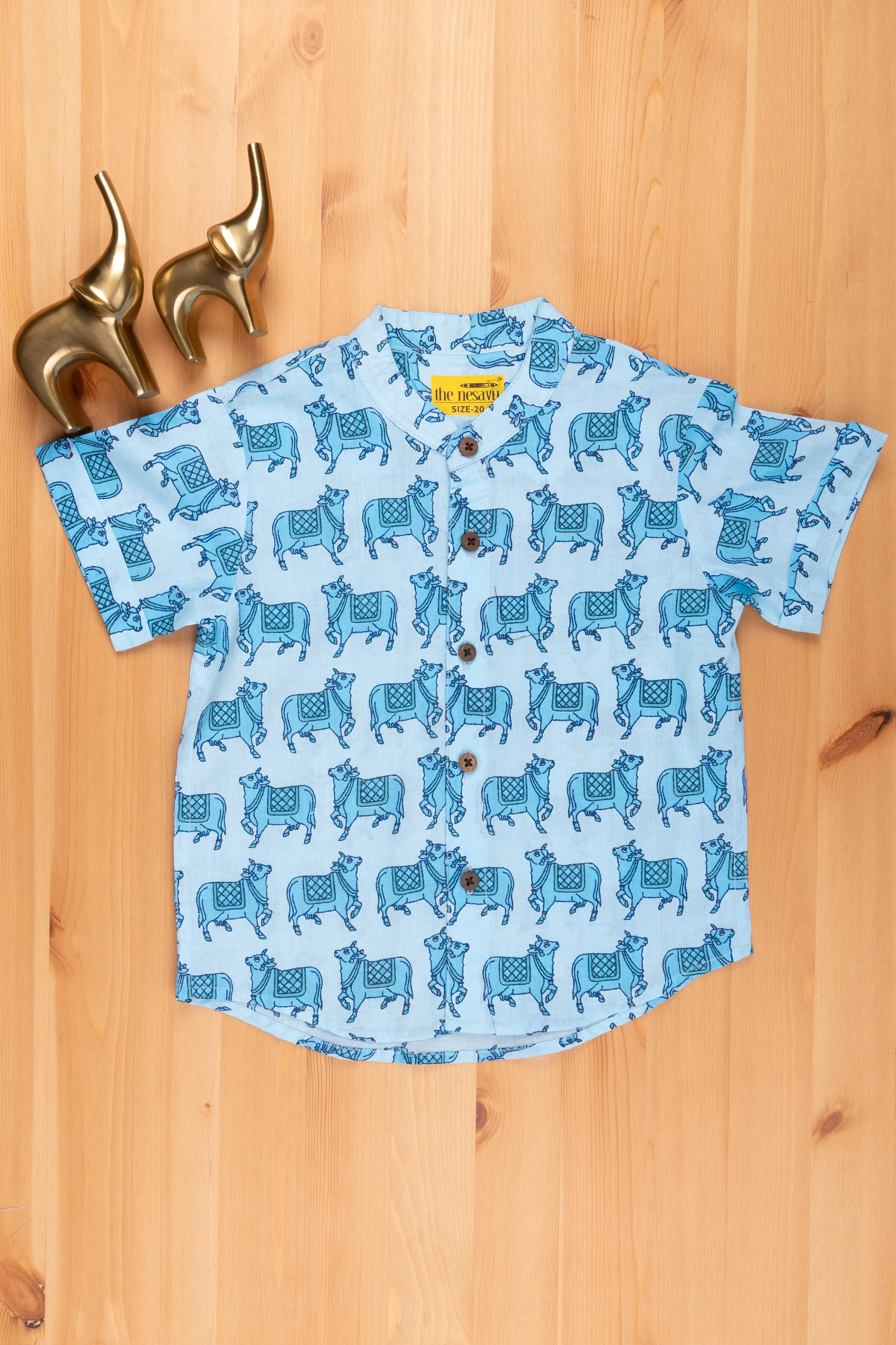 Celebrate Cultural Heritage with Boys' Pichwai Cow Print Shirt | Cotton | Nesavu