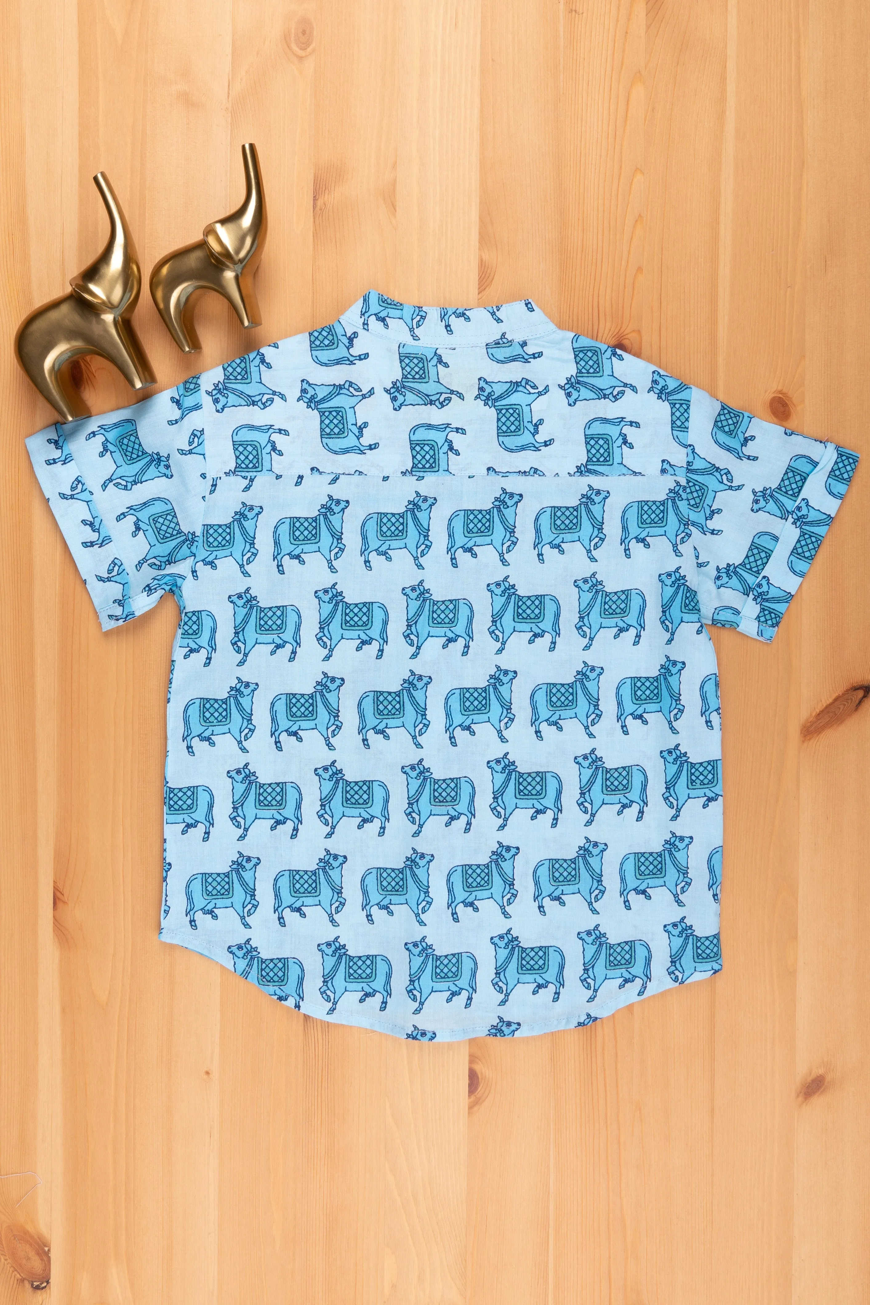 Celebrate Cultural Heritage with Boys' Pichwai Cow Print Shirt | Cotton | Nesavu