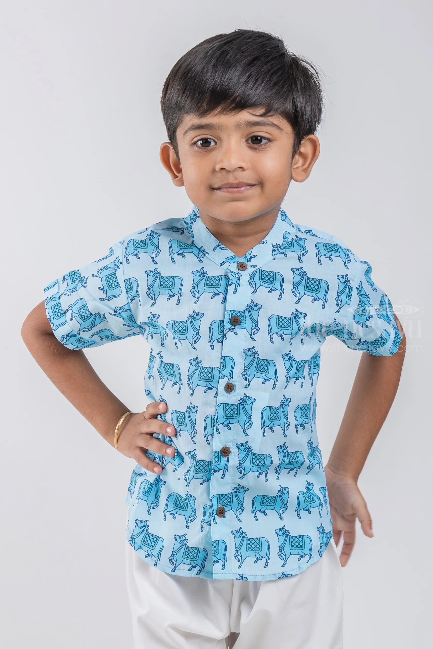 Celebrate Cultural Heritage with Boys' Pichwai Cow Print Shirt | Cotton | Nesavu