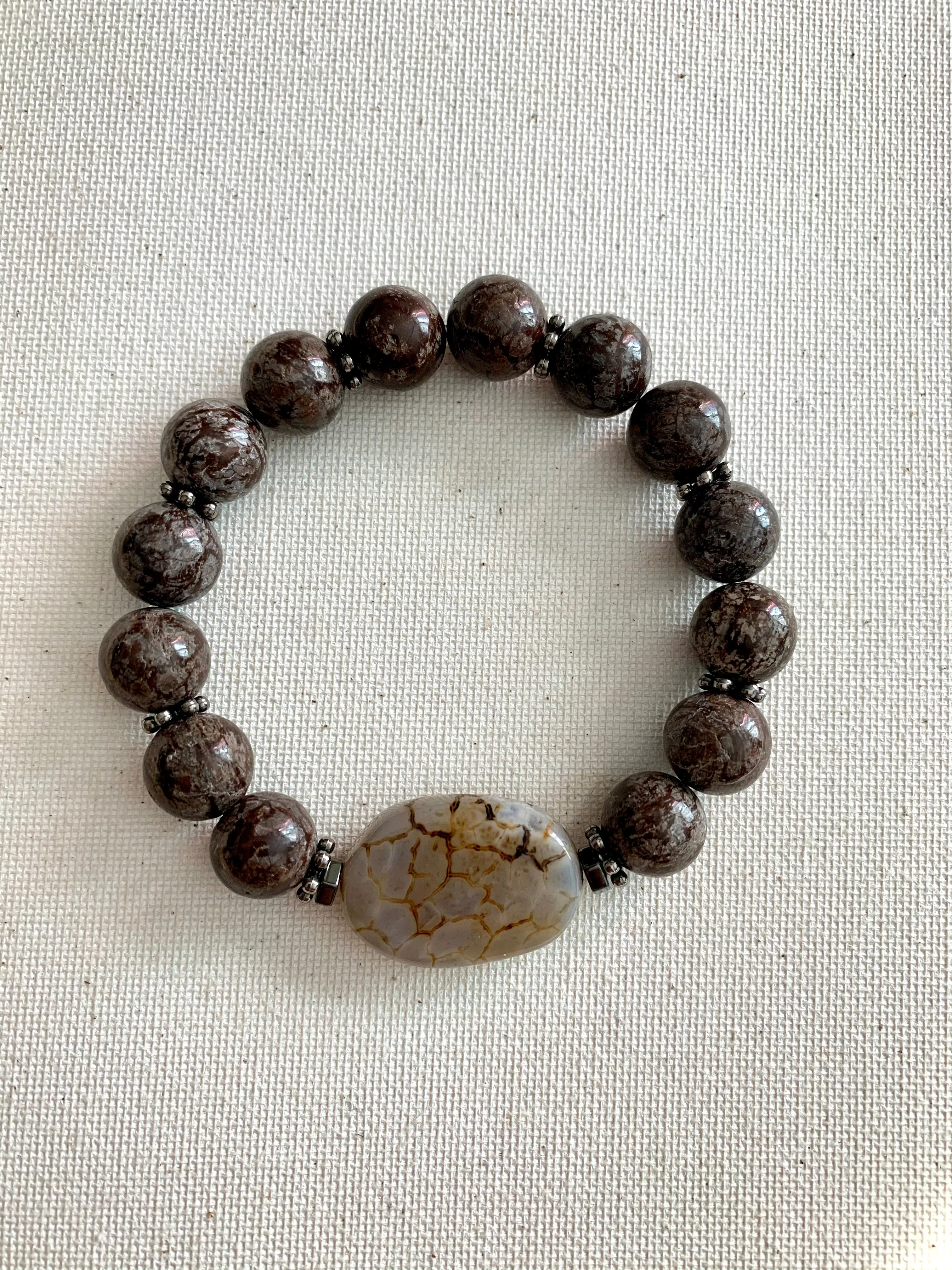 Chocolate Jasper and Oval Agate Stone Bracelet