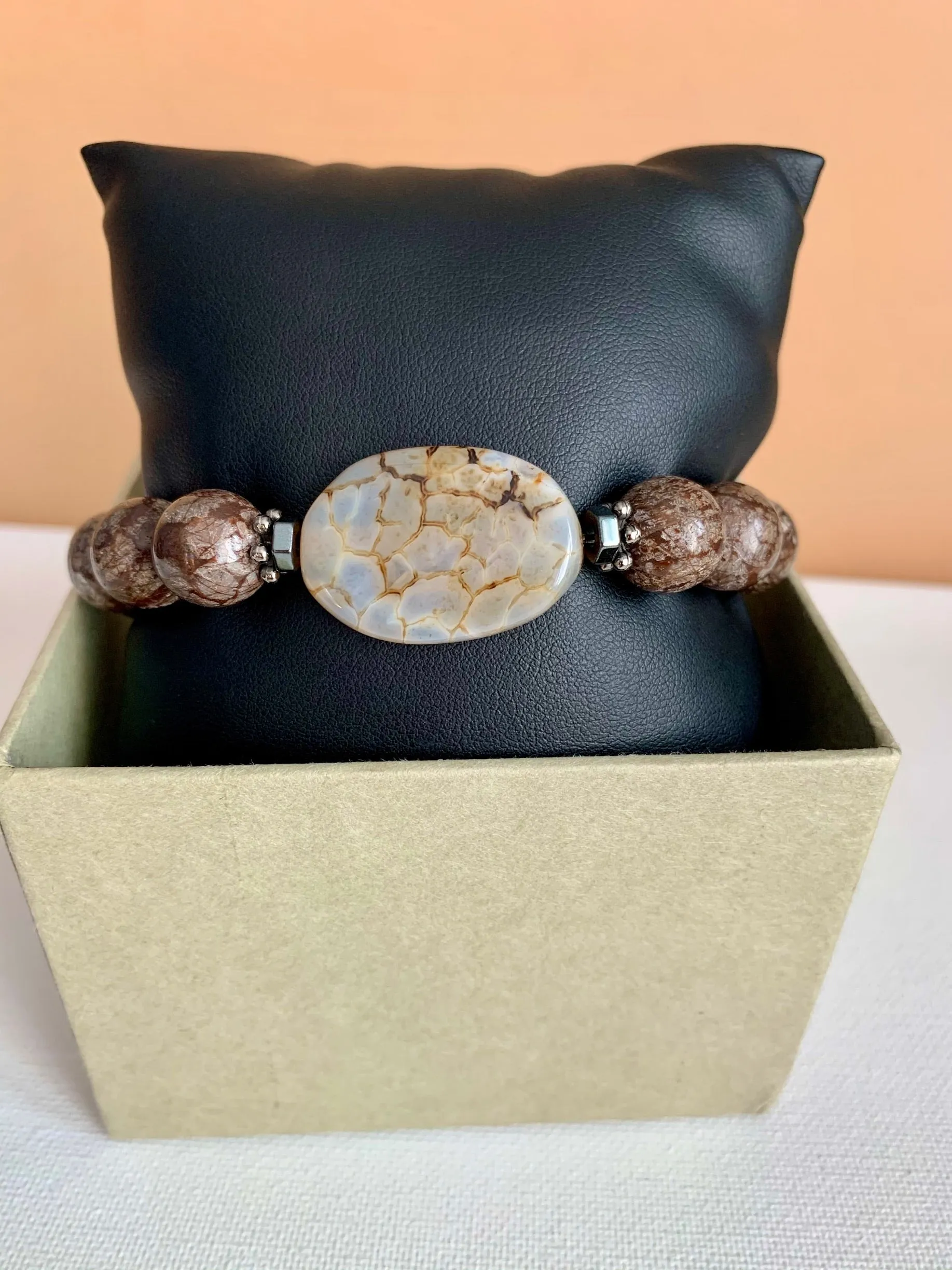 Chocolate Jasper and Oval Agate Stone Bracelet