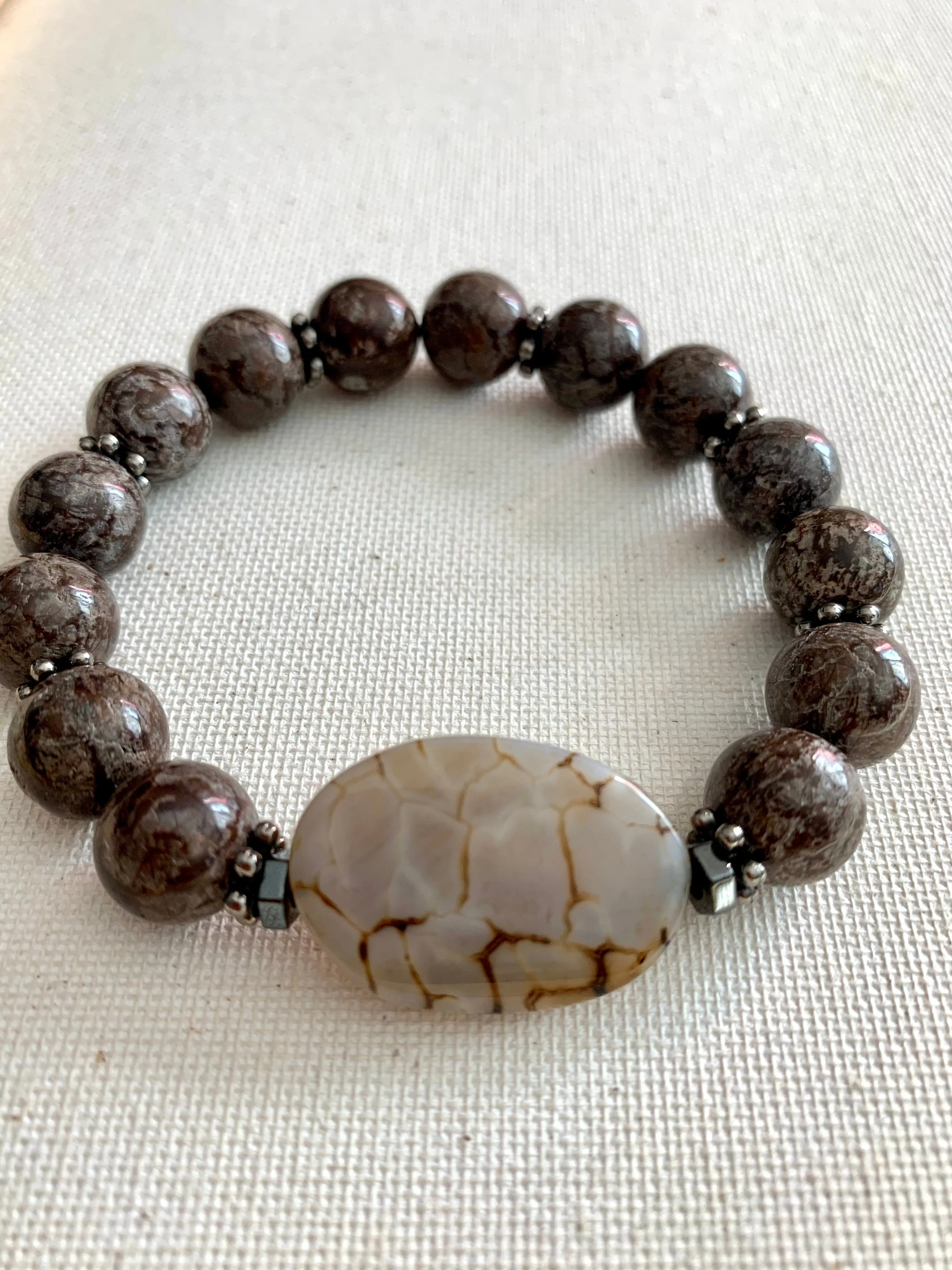 Chocolate Jasper and Oval Agate Stone Bracelet