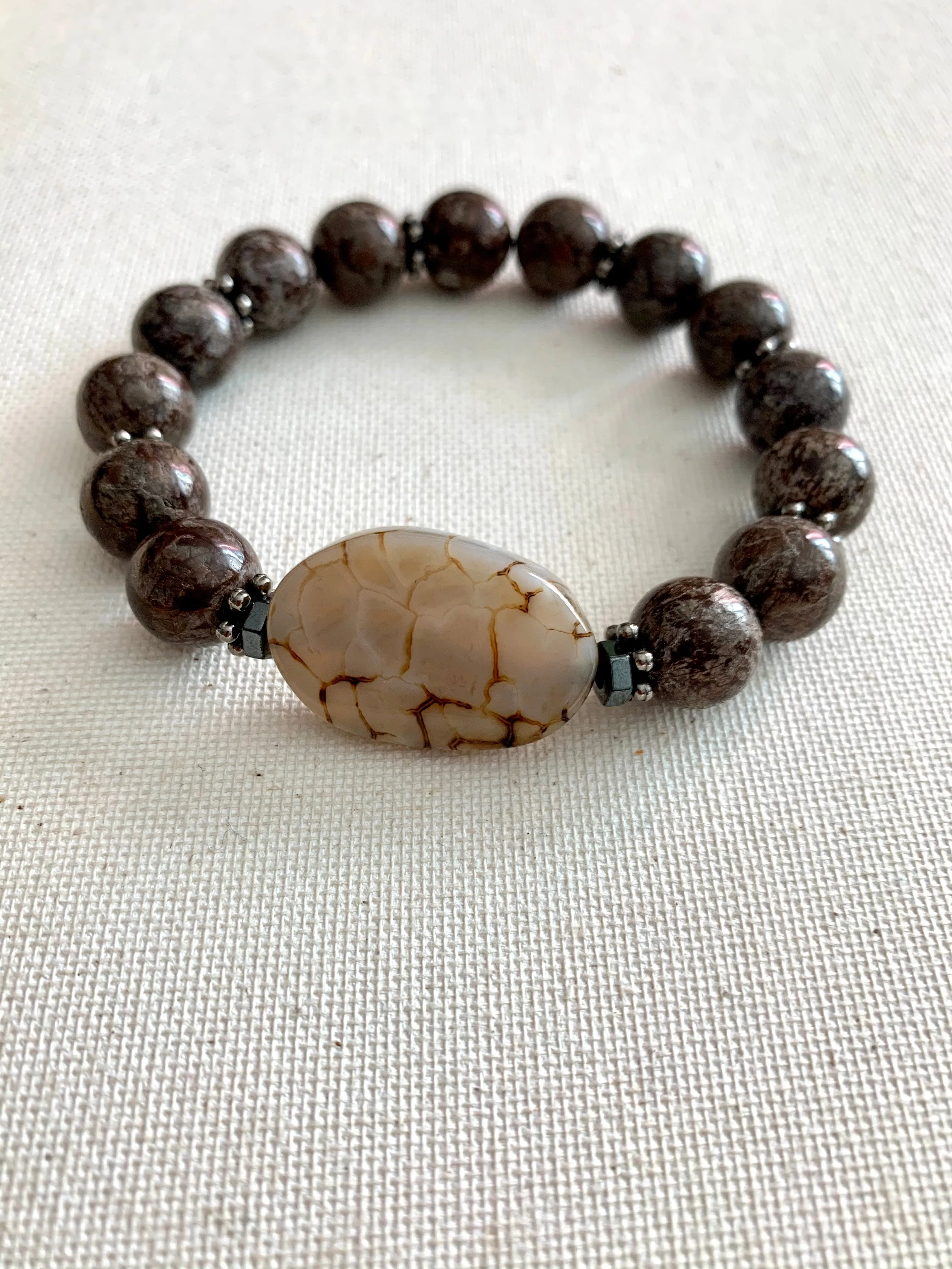 Chocolate Jasper and Oval Agate Stone Bracelet