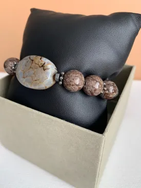 Chocolate Jasper and Oval Agate Stone Bracelet