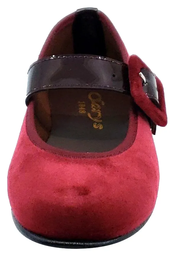 Clarys Girl's Velvet Buckle Mary Jane, Burgundy