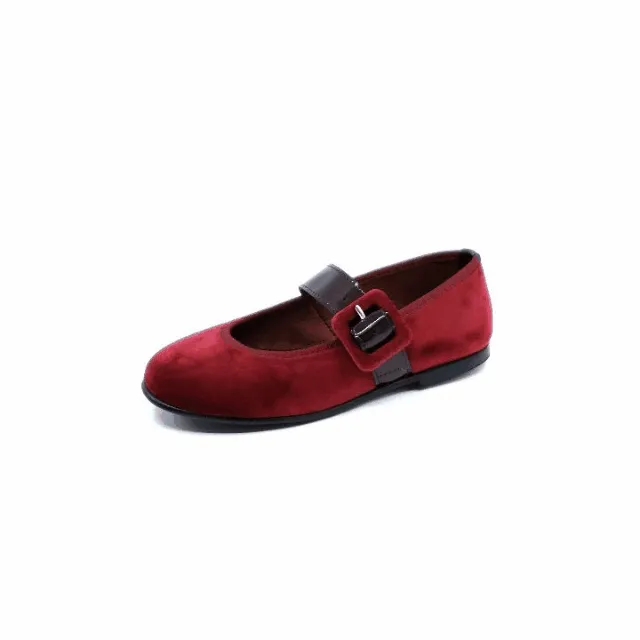 Clarys Girl's Velvet Buckle Mary Jane, Burgundy