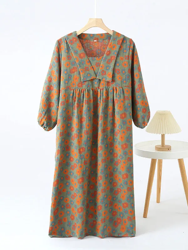 Cotton Floral Cute Lape Nightgown