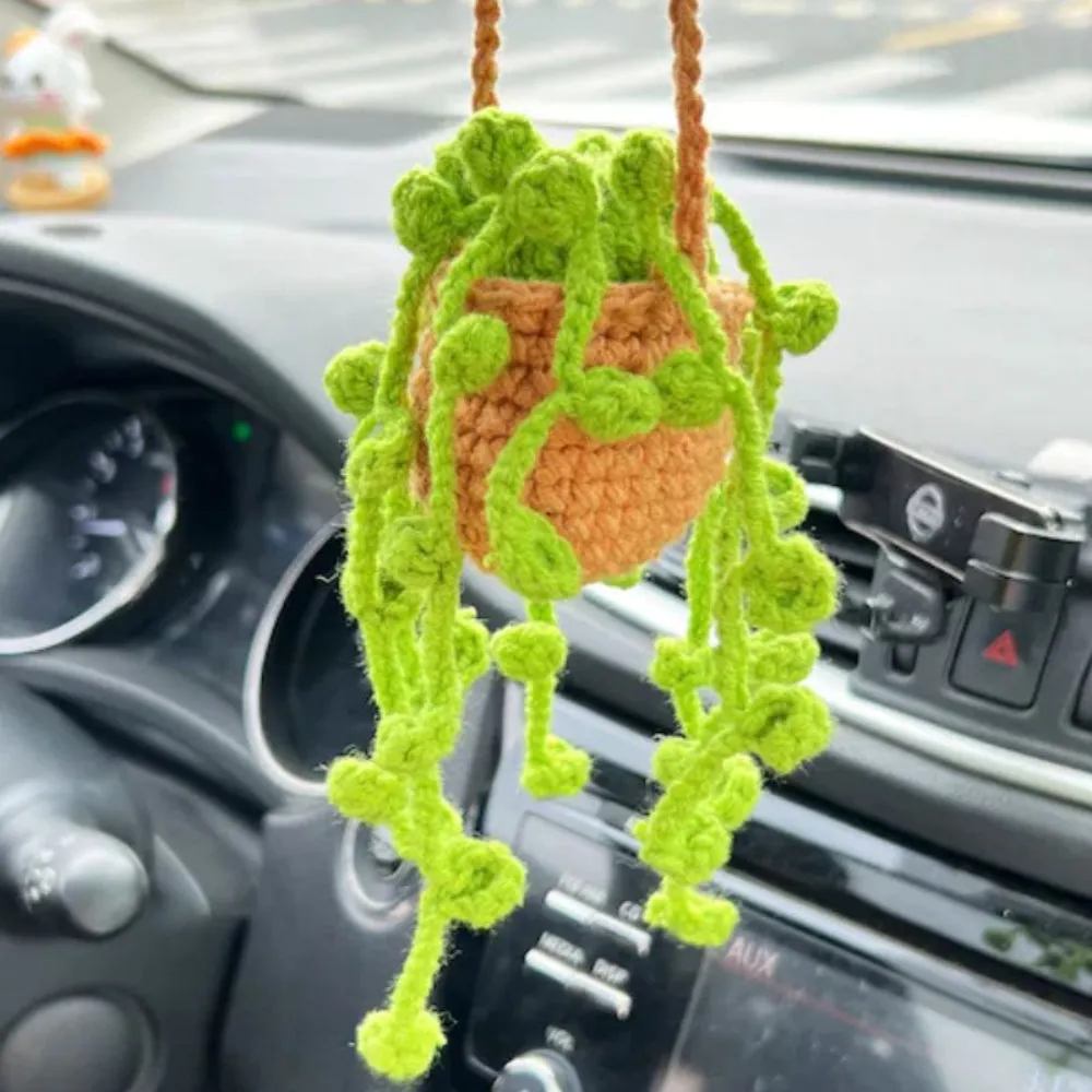 Cute Potted Plants Crochet Car Mirror Hanging Accessories Gift for Handicraft Lover