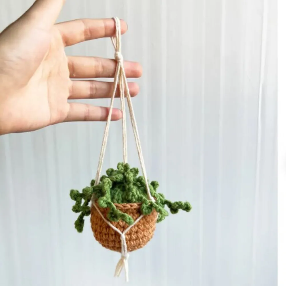 Cute Potted Plants Crochet Car Mirror Hanging Accessories Gift for Handicraft Lover