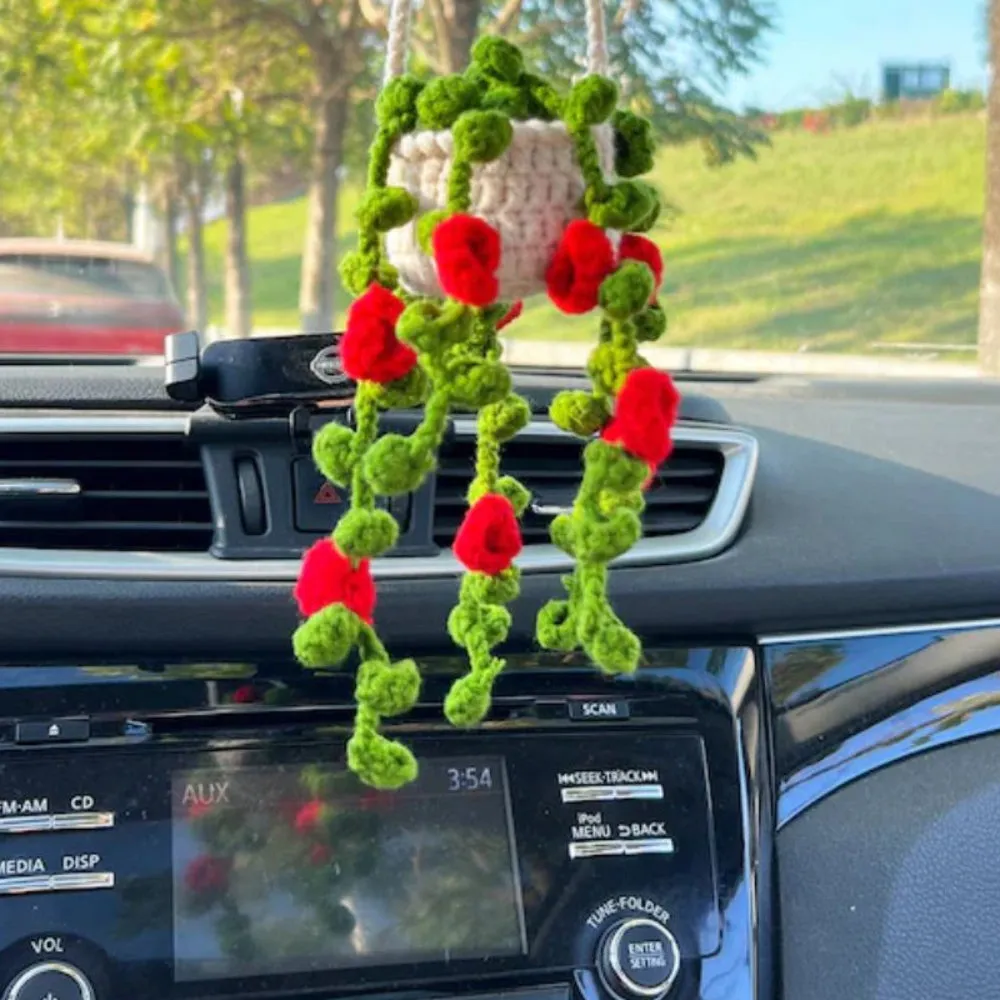 Cute Potted Plants Crochet Car Mirror Hanging Accessories Gift for Handicraft Lover