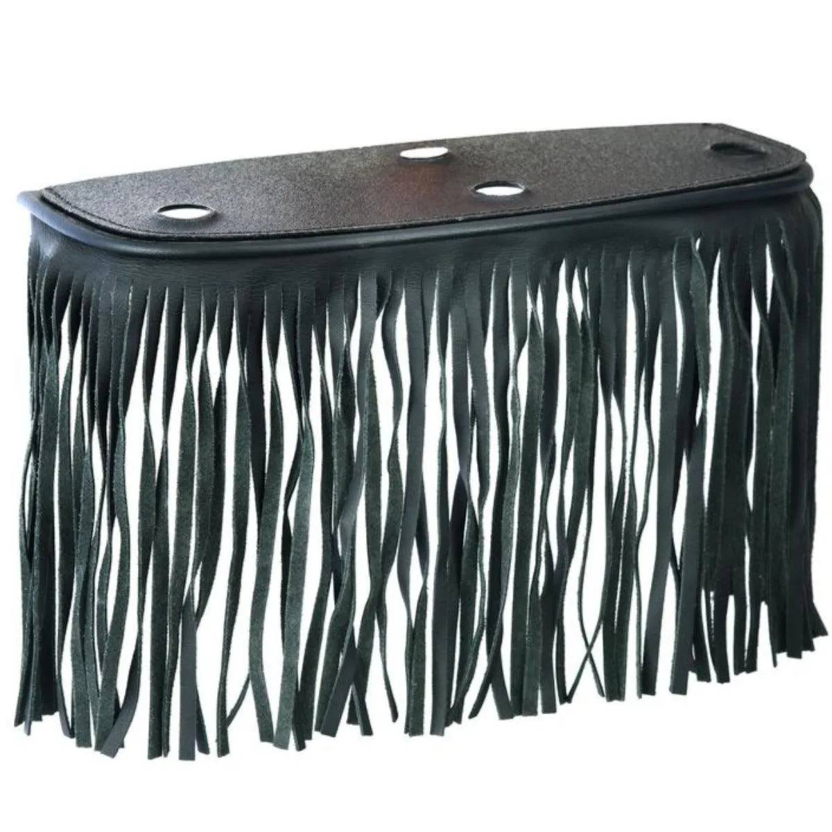 Daniel Smart Black Leather Floor Boards with Fringe, Large