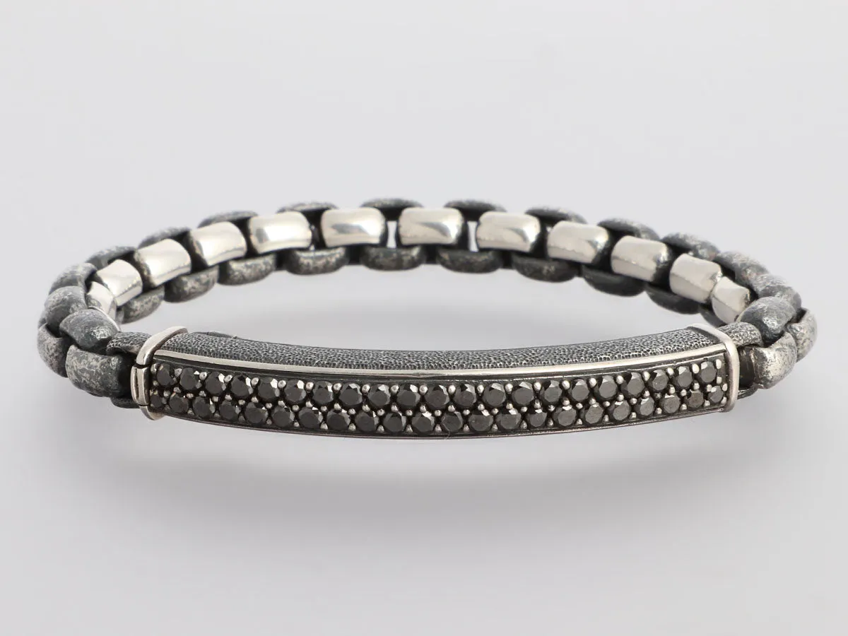 David Yurman Sterling Silver Double Row Black Diamond ID Bracelet