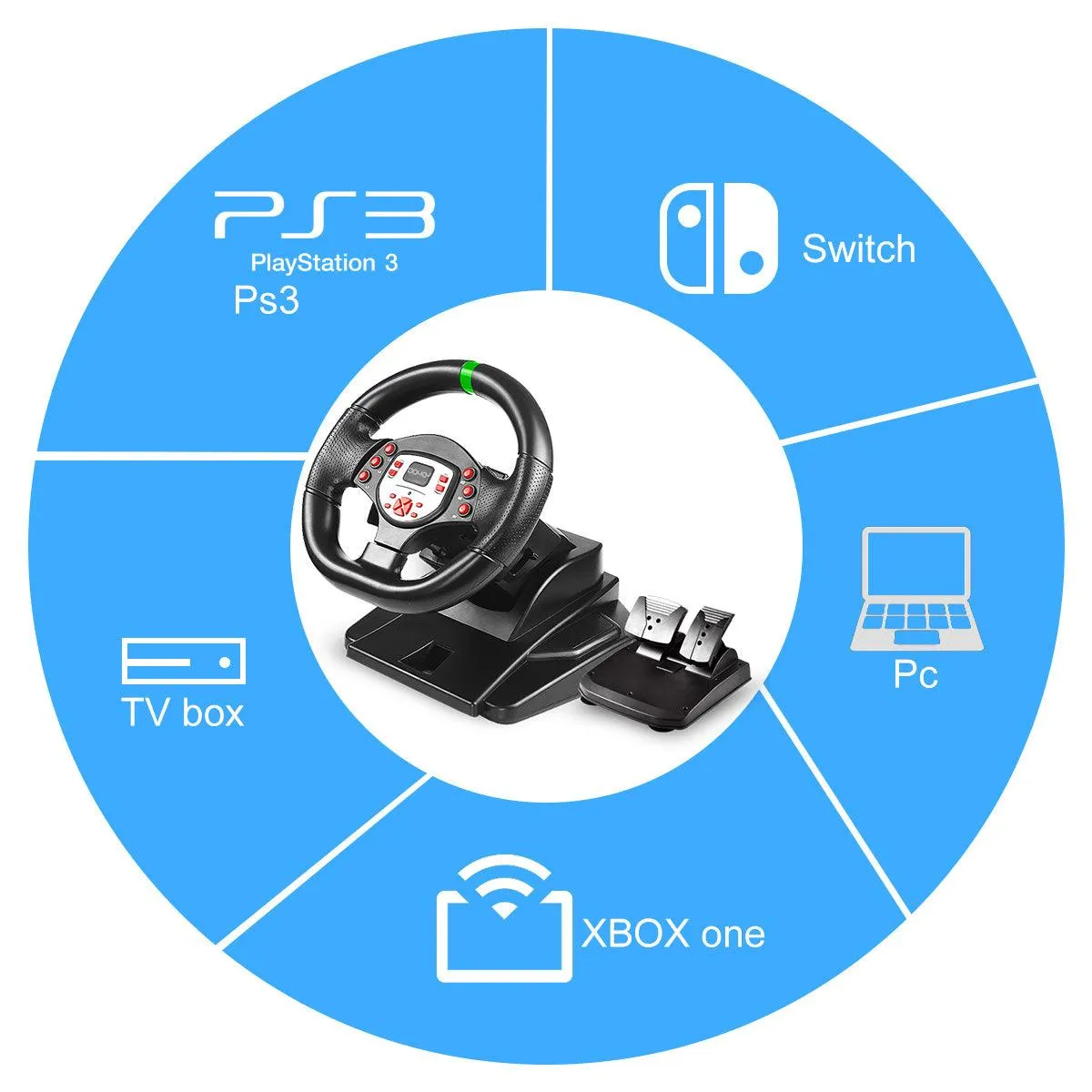 DOYO180 Degree Driving-gaming racing wheel: Compatible with PS3/PS4/XBOX One/XBOX 360/SWITCH/Android/PC, 180-degree Steering, Adjustable Height