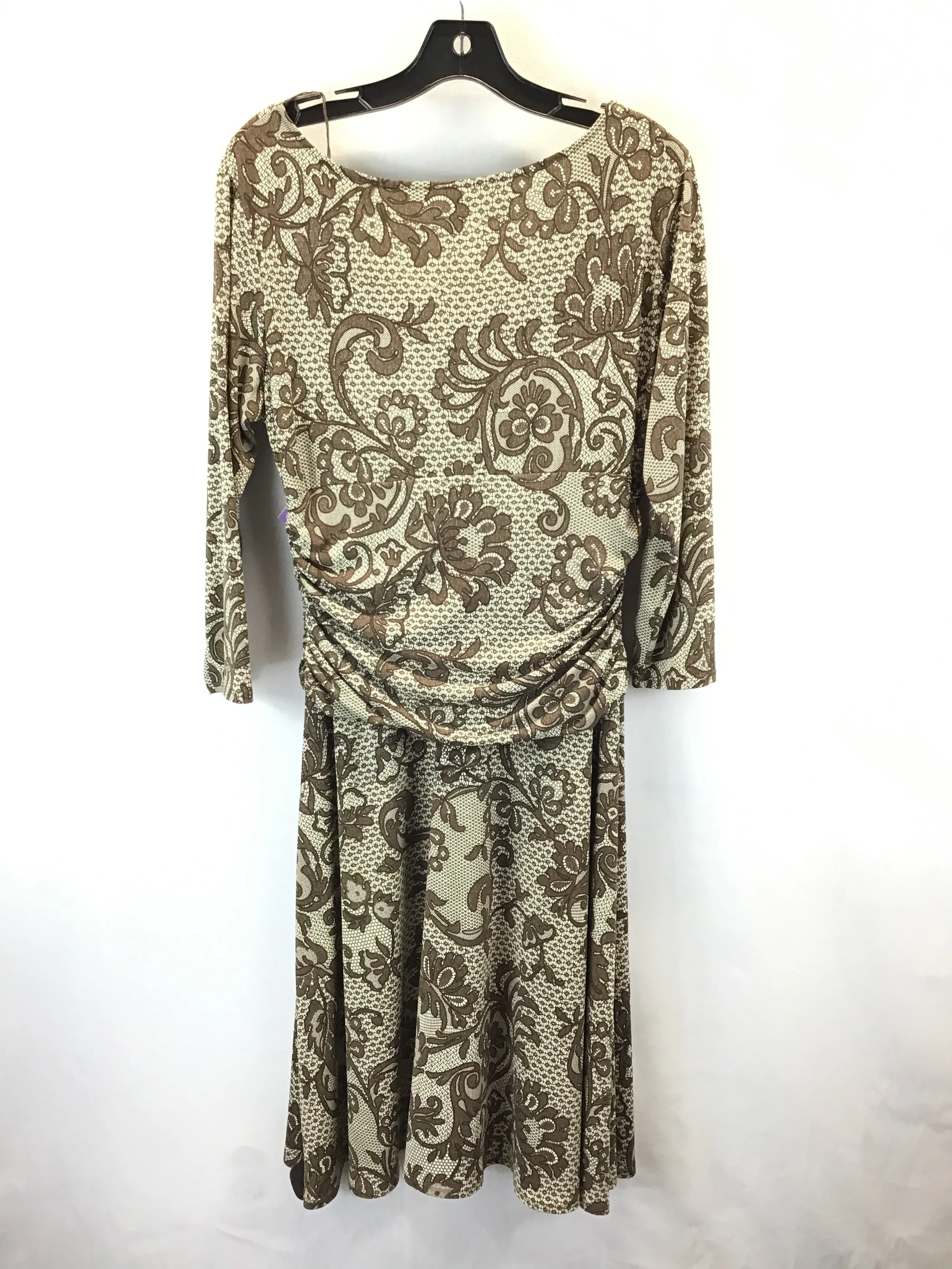 Dress Casual Midi By London Times In Brown & Cream, Size: 12