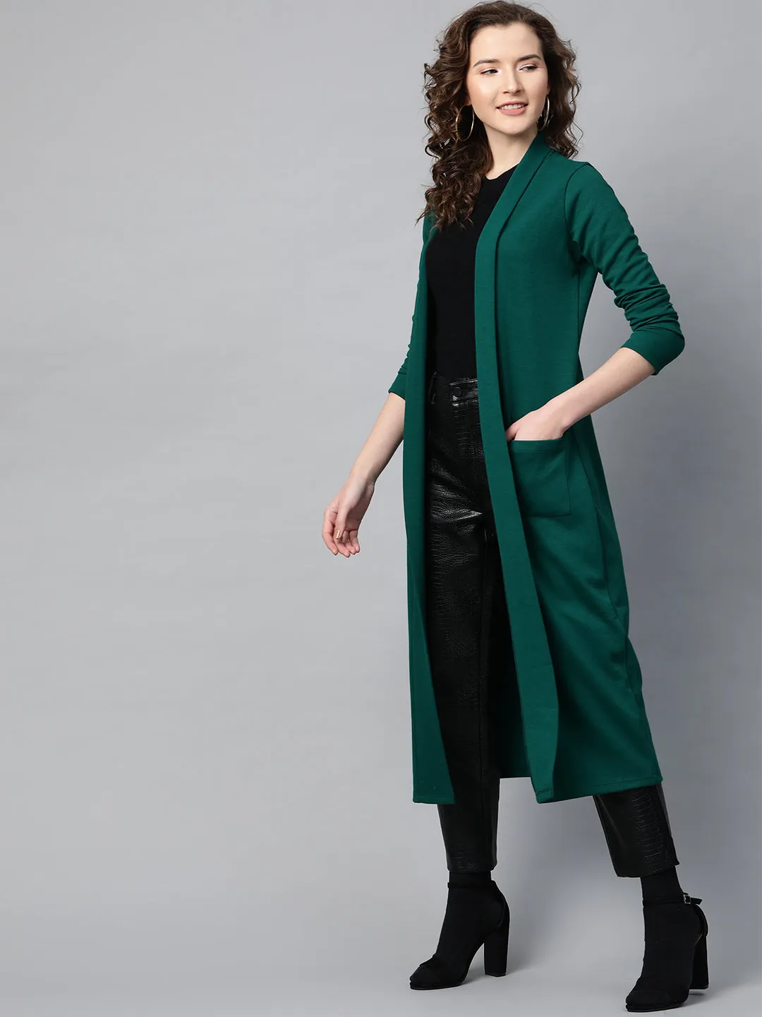 Emerald Rib Front Open Longline Shrug