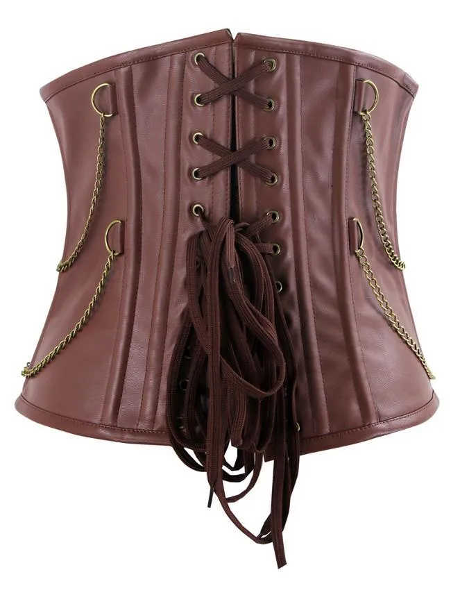 Graz Steampunk Spiral Steel Boned Faux Leather Underbust Corset