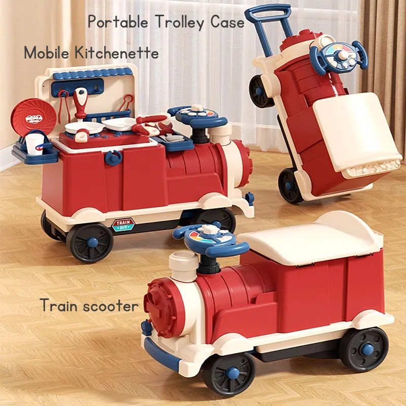 Kids ride on train toy colorful multifunctional storage train simulation kitchen with music