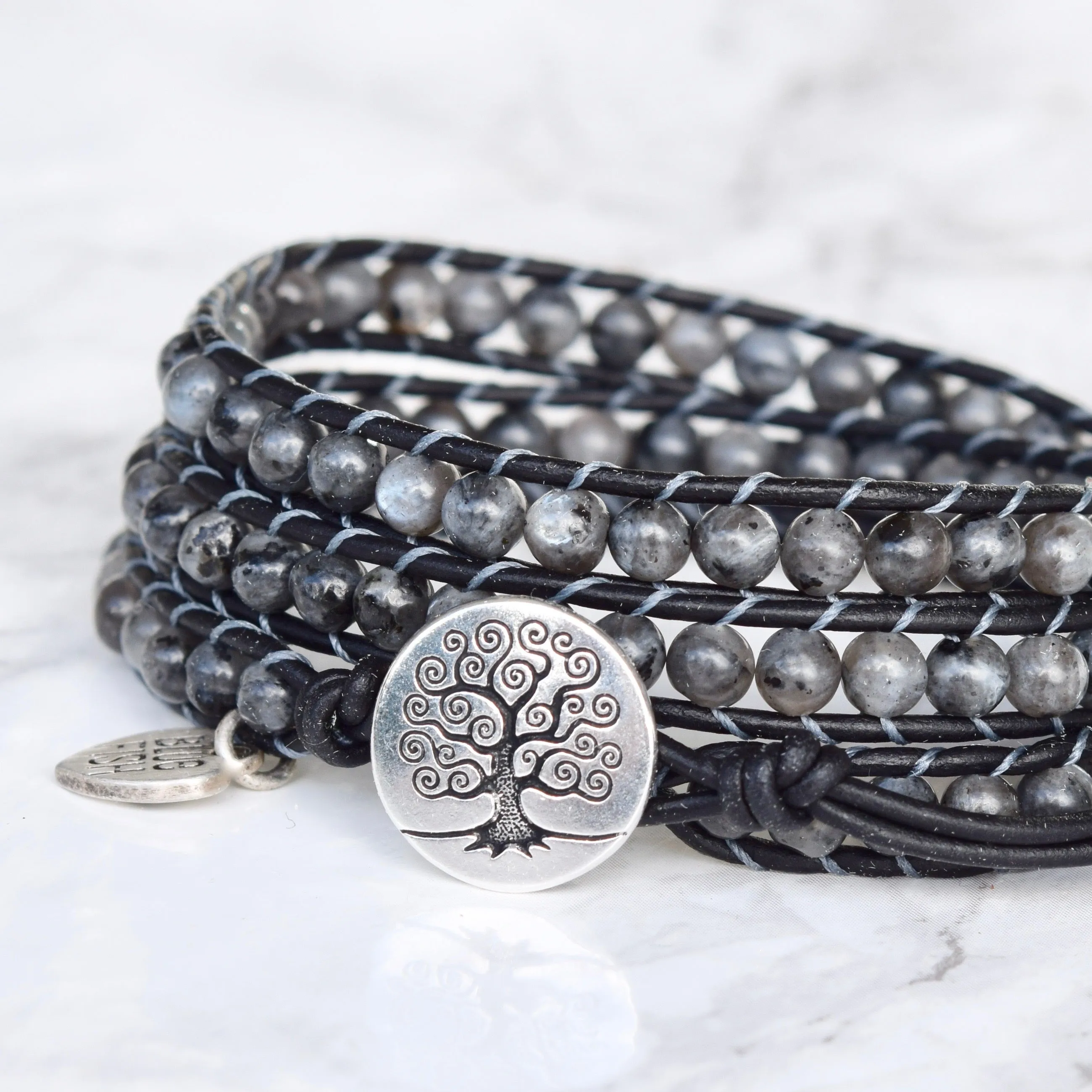 Labradorite & Larvikite Gemstone Wrap Bracelet