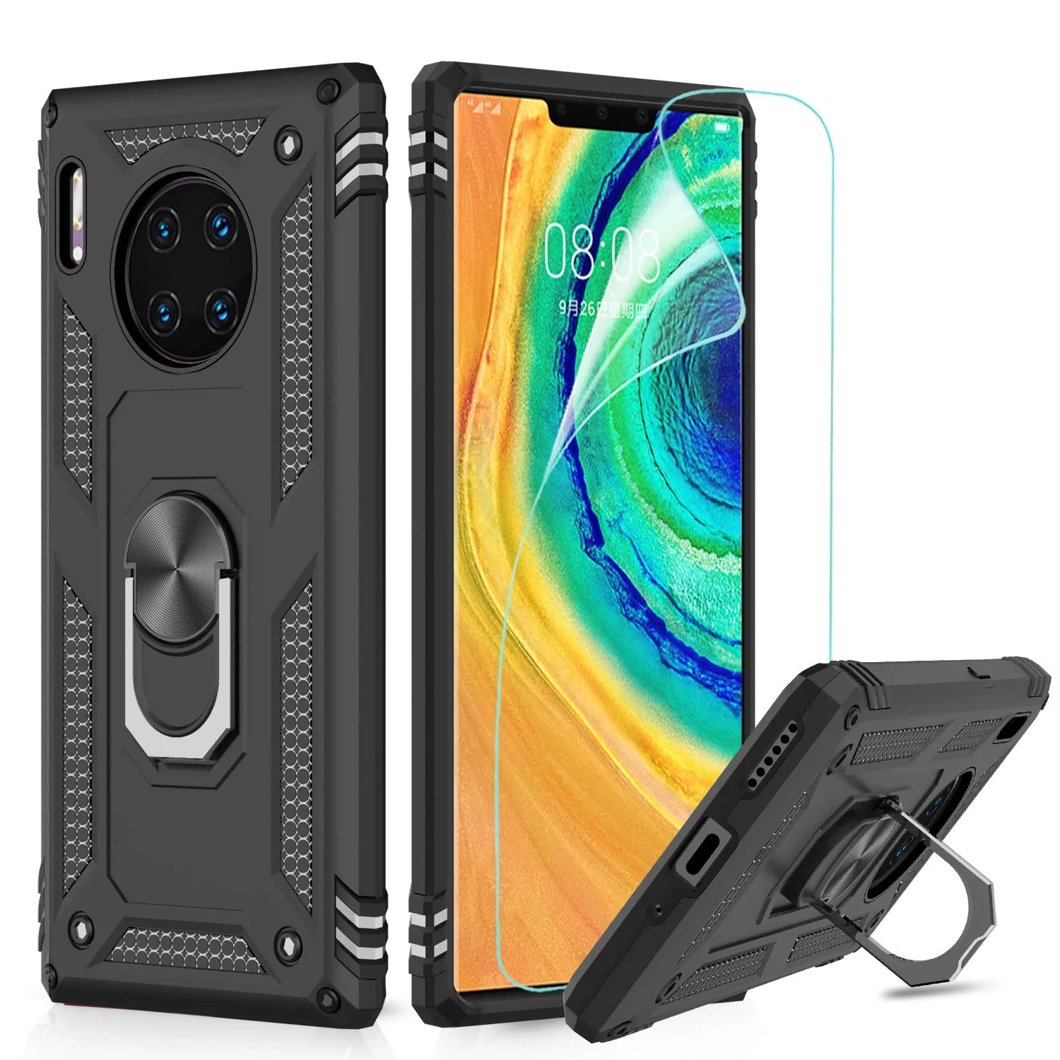 LeYi for Huawei Mate 30 Pro Case with Magnetic Ring Holder, Full Body Protective [Military Grade] Silicone TPU Personalised Shockproof Armour Cover