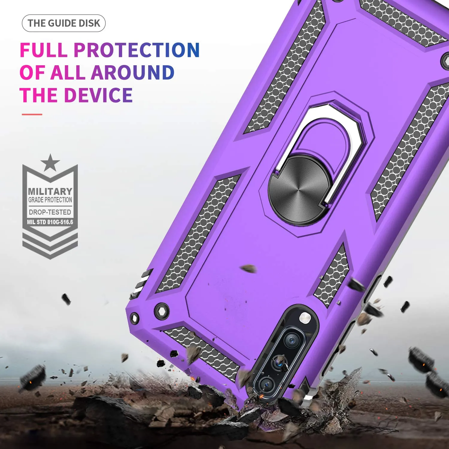 LeYi Galaxy A70/A70S Case with Ring Holder,Full Body Protective Silicone TPU Personalised Shockproof Tough Armour Phone Cover with 2 Tempered Glass