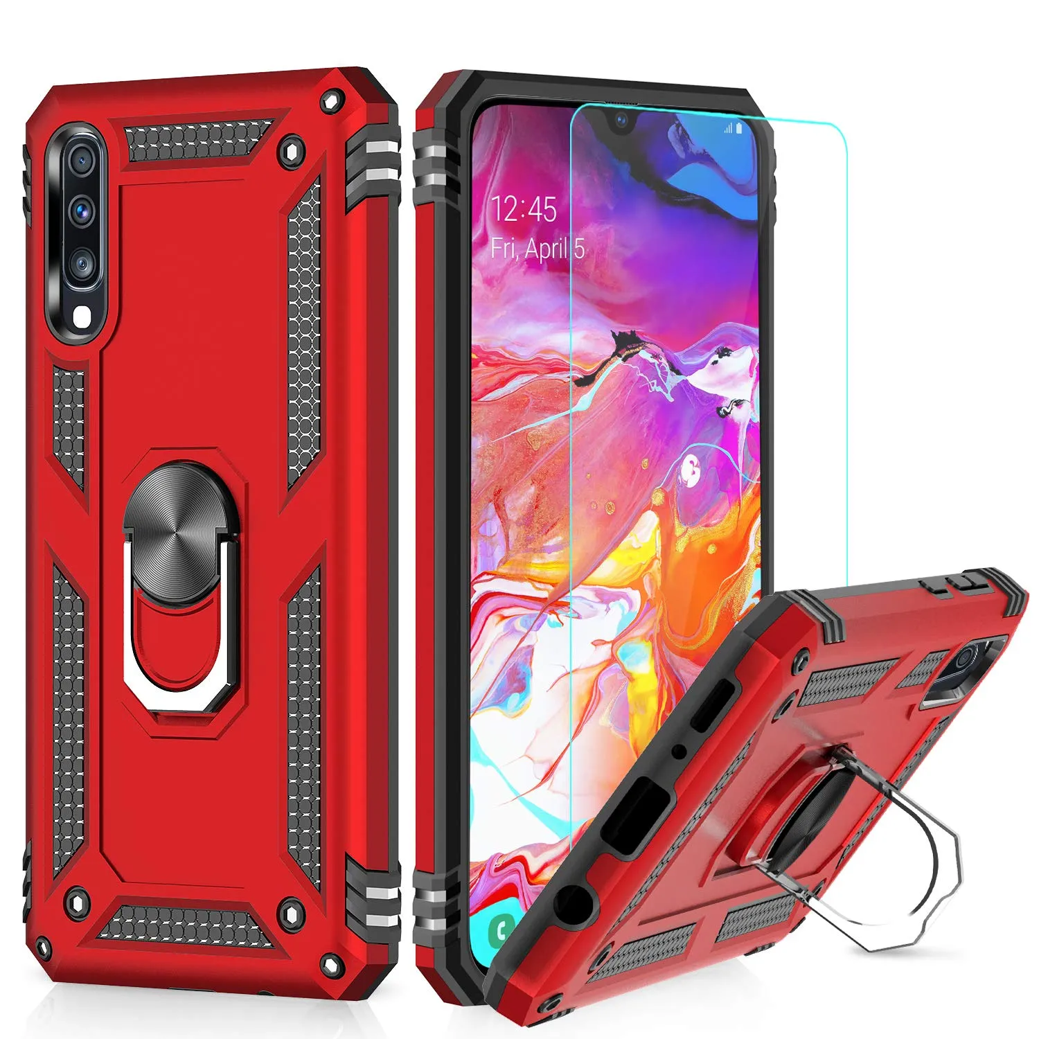 LeYi Galaxy A70/A70S Case with Ring Holder,Full Body Protective Silicone TPU Personalised Shockproof Tough Armour Phone Cover with 2 Tempered Glass