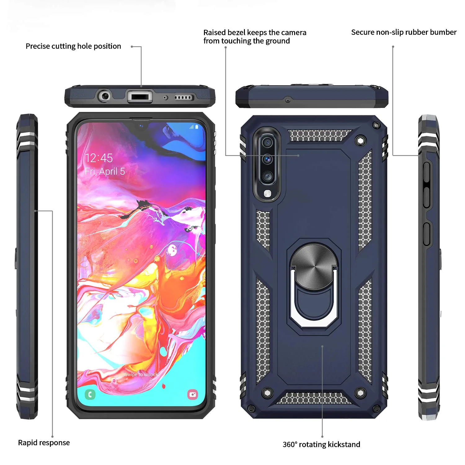 LeYi Galaxy A70/A70S Case with Ring Holder,Full Body Protective Silicone TPU Personalised Shockproof Tough Armour Phone Cover with 2 Tempered Glass