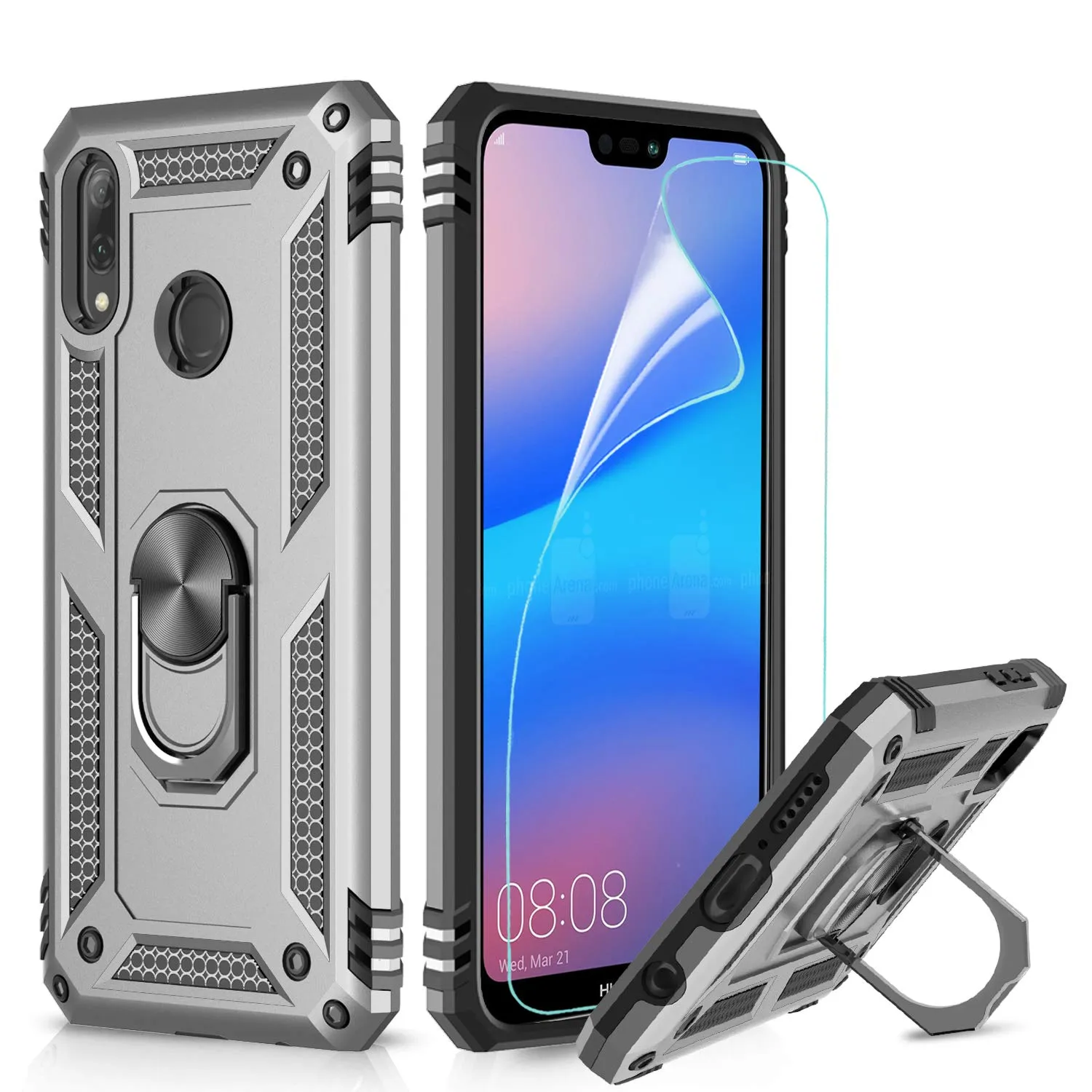 LeYi Huawei P20 Lite Case with Ring Holder Kickstand,Full Body Protective Silicone TPU Gel Personalised Shockproof Tough Armour Phone Cover