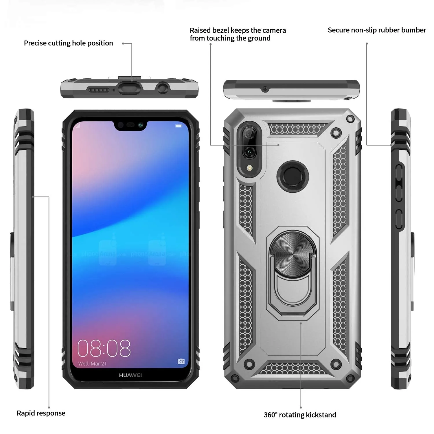 LeYi Huawei P20 Lite Case with Ring Holder Kickstand,Full Body Protective Silicone TPU Gel Personalised Shockproof Tough Armour Phone Cover