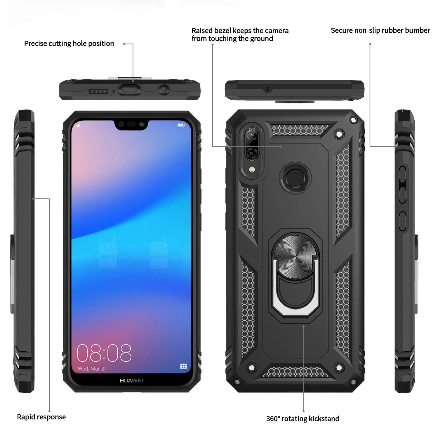 LeYi Huawei P20 Lite Case with Ring Holder Kickstand,Full Body Protective Silicone TPU Gel Personalised Shockproof Tough Armour Phone Cover