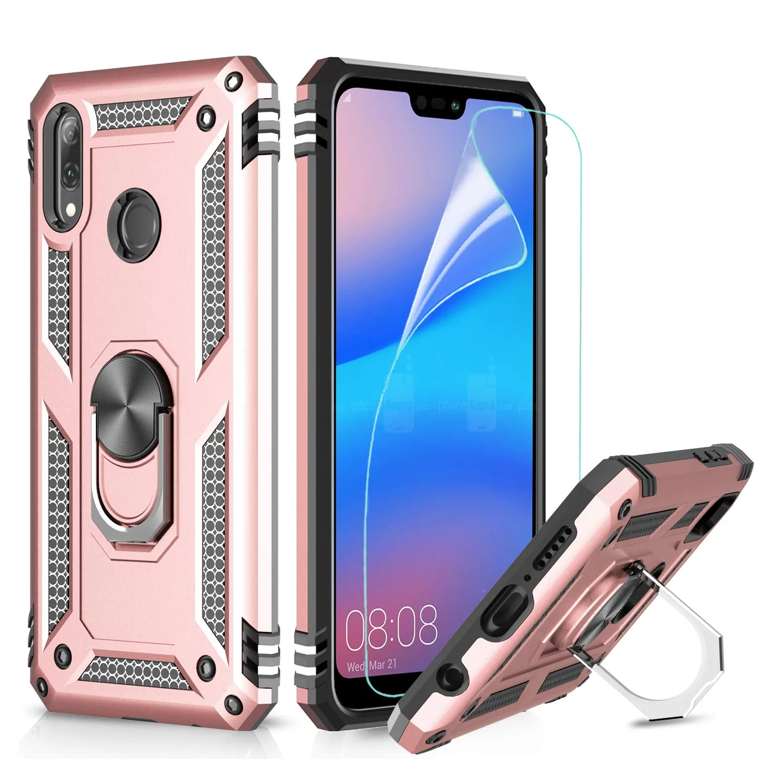 LeYi Huawei P20 Lite Case with Ring Holder Kickstand,Full Body Protective Silicone TPU Gel Personalised Shockproof Tough Armour Phone Cover