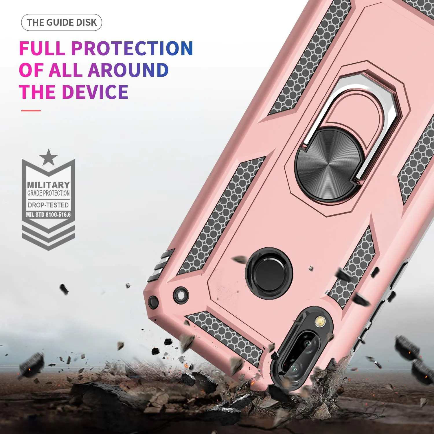 LeYi Xiaomi Redmi Note 7 Case with Ring Holder Kickstand, Full Body Protective Silicone TPU Gel Shockproof Tough Armour Cover with Screen Protector