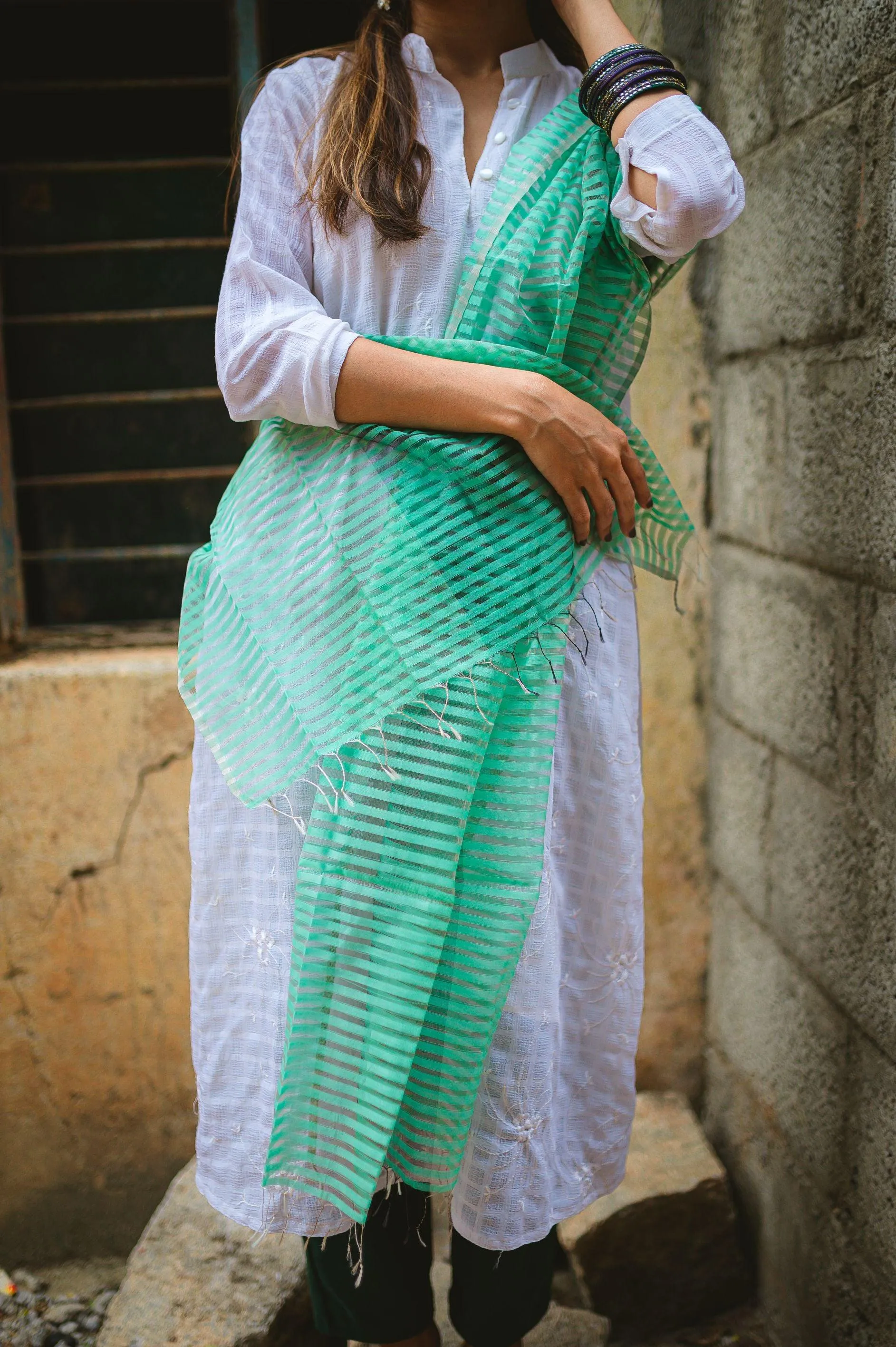 Maheswari handloom stole - Green